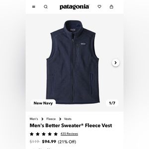 Patagonia Men’s Better Sweater Fleece Vest size S small zip up with pockets